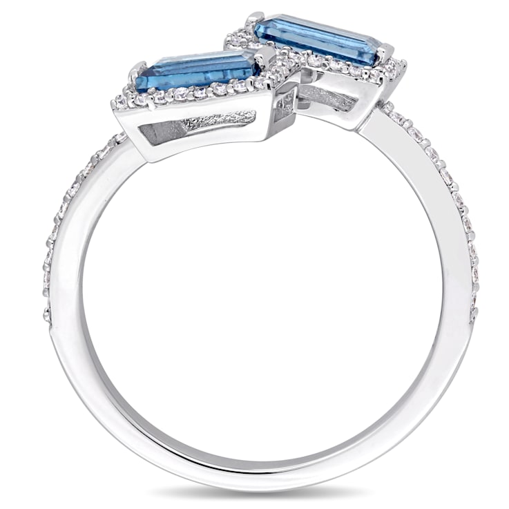 0.87ctw London Blue Topaz And 0.25ctw Diamond 14k White Gold Bypass Ring
