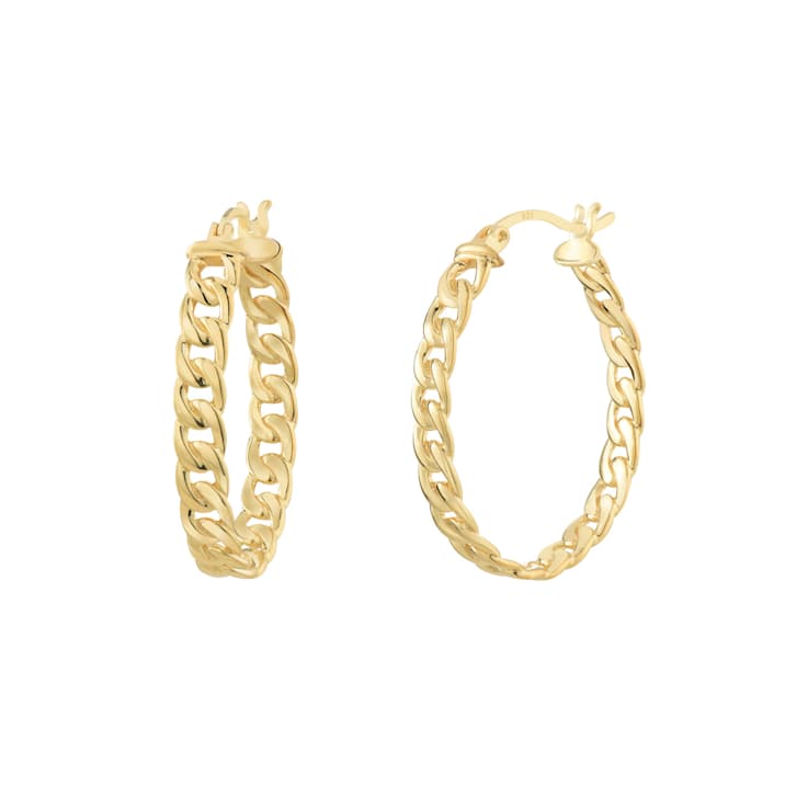 14K Yellow Gold Over Brass Curb Link Oval Hoop Earrings