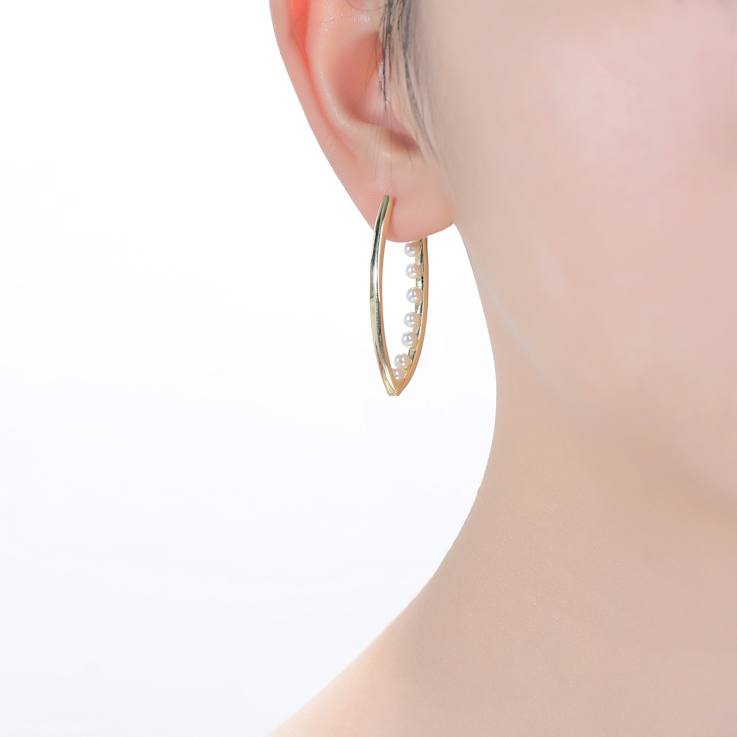 Pear Shape Pearl Drop Hoop Earrings In 14K Gold Over Brass