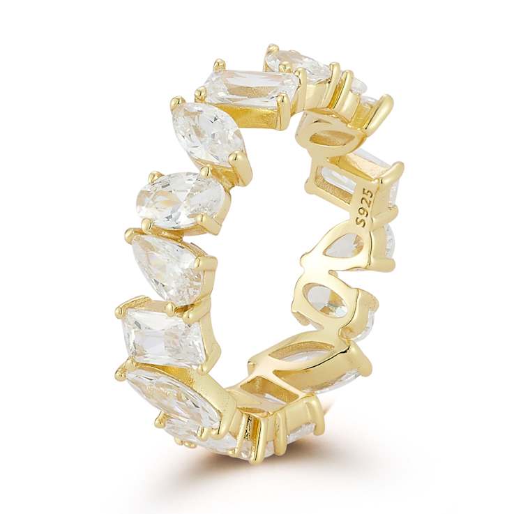 Rachel Zoe Mixed Shape CZ Eternity Band Ring in 14K Gold Over Sterling Silver
