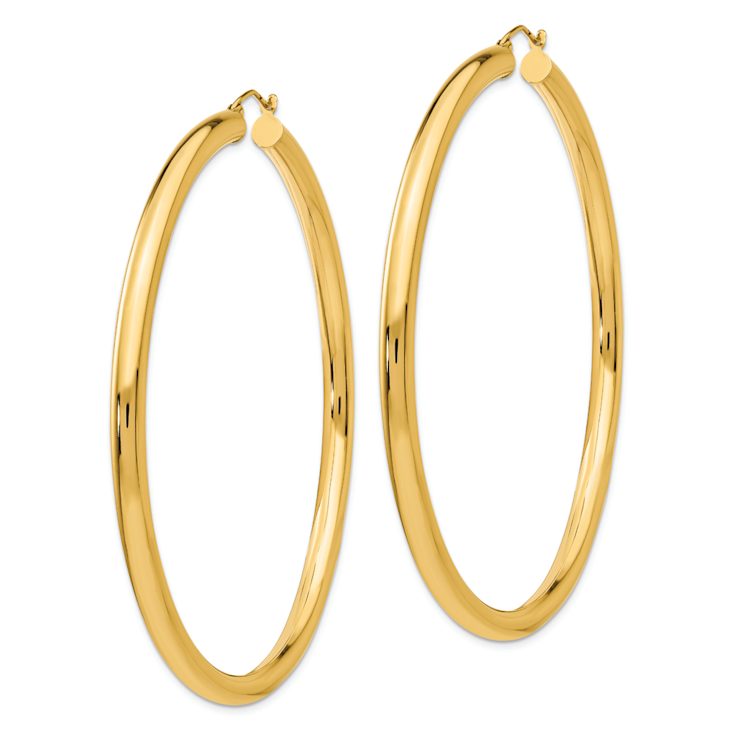 14k Yellow Gold Polished 2 3/4" Round Tube Hoop Earrings