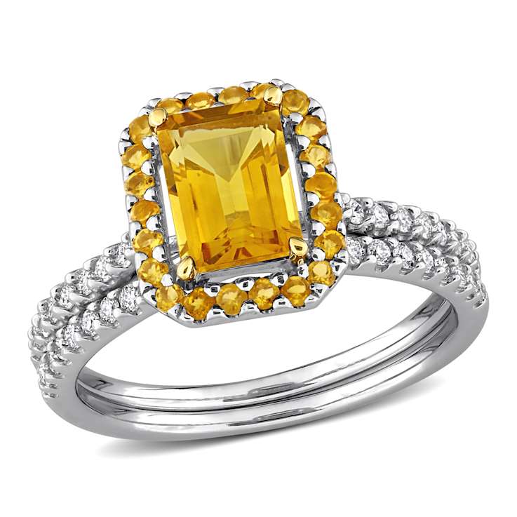 Citrine and Diamond 14K White and Yellow Gold Ring 1.60ctw
