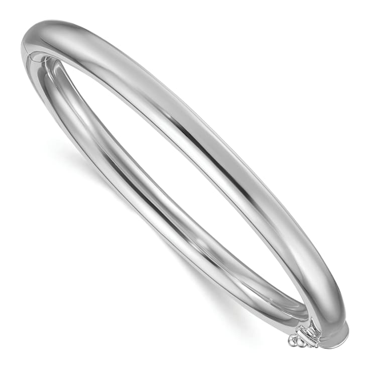 Rhodium Over Sterling Silver 6mm Tube Hinged Bangle