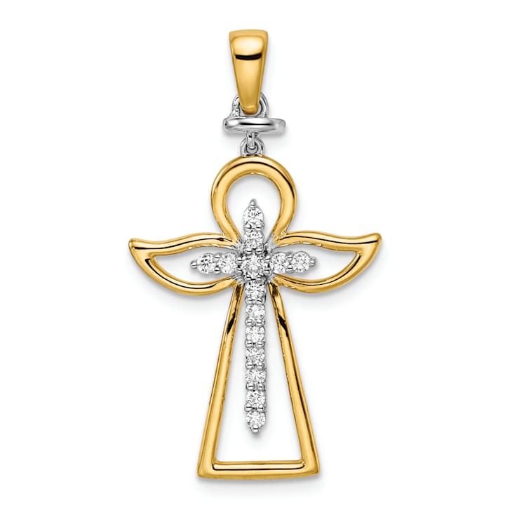 14k Yellow Gold and 14k White Gold Polished Diamond Cross Pendant