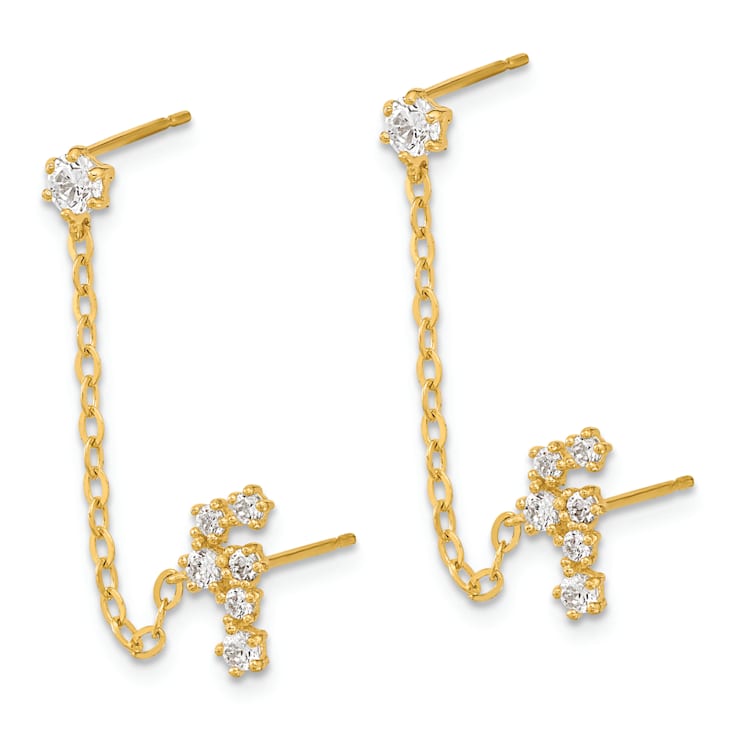 14K Yellow Gold Cubic Zirconia Double Post with Chain Constellation Earrings