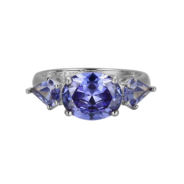 Blue Cubic Zirconia Platinum Over Silver June Birthstone Ring 4.27ctw