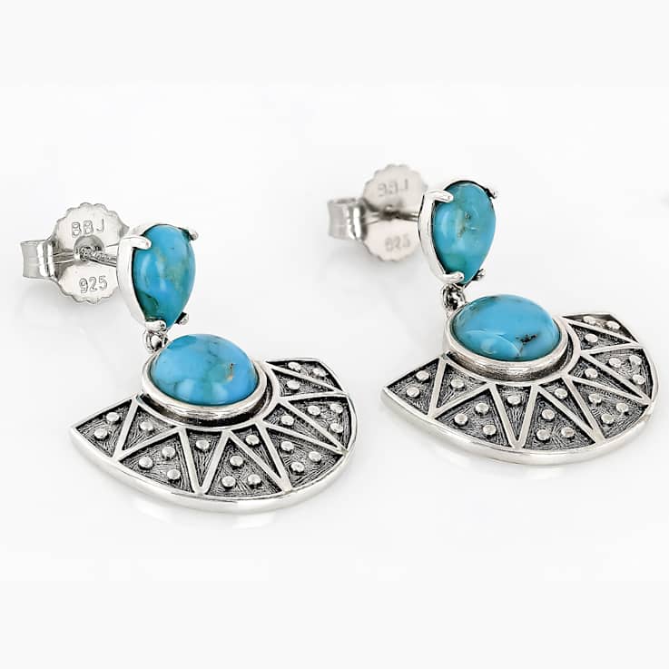 Turquoise Sun Sterling Silver Earrings 7mm And 7x5mm