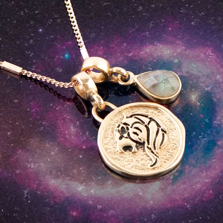 Barse Labradorite Leo Charm Necklace In Bronze