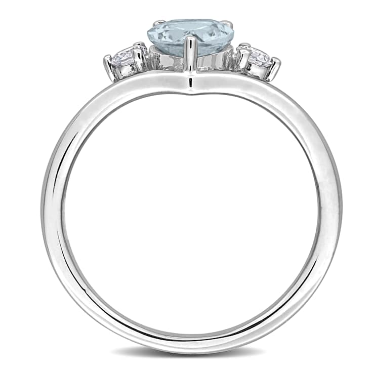 Aquamarine and Diamonnd 14K White Gold Engagement Ring 1.07ctw