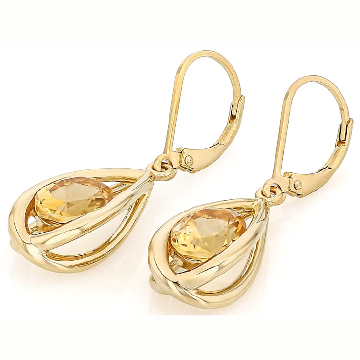 Citrine Oval Dangle Earrings In 18K Gold Over Sterling Silver 2.61ctw