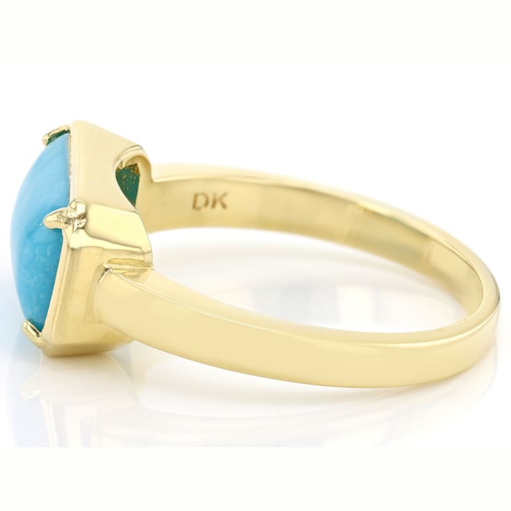 Kingman Turquoise Cushion Ring In 18K Gold Over Sterling Silver