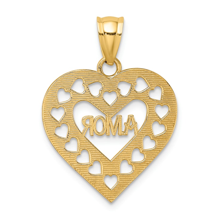 14k Yellow Gold Textured Amor in Cut-Out Heart Charm