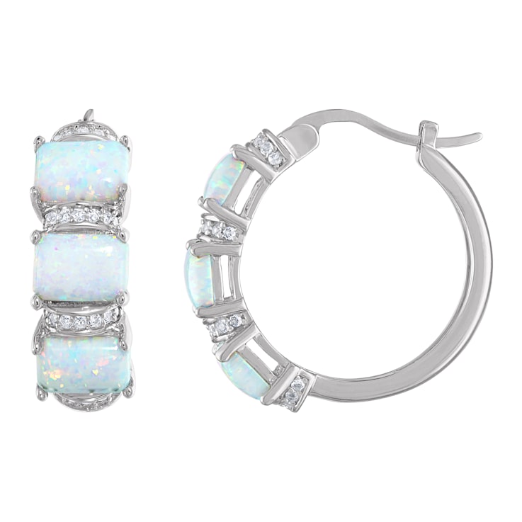 White Lab Created Opal Sterling Silver 3-Stone Earrings 2.72ctw