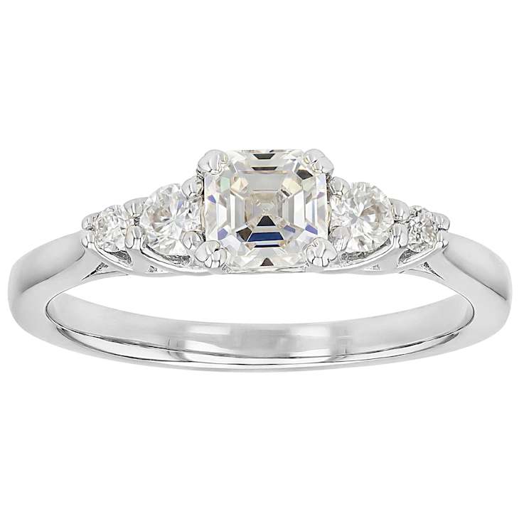 Strontium Titanate And Moissanite Asscher-Cut Ring In Sterling Silver 0.91ctw