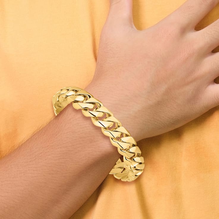 14k Yellow Gold and 14k White Gold 14mm Hand-polished Traditional Curb
Link Bracelet