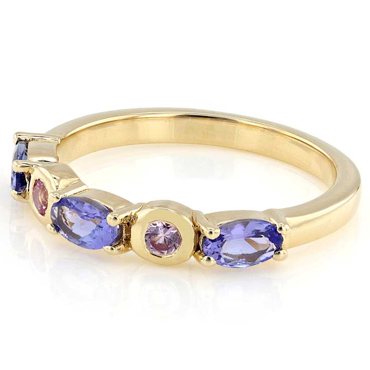 Blue Tanzanite And Lab Pink Sapphire Ring In 18K Gold Over Sterling
Silver 0.71ctw