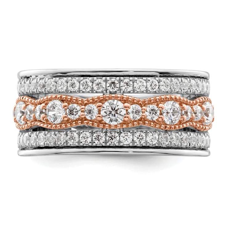 14K Two-tone White and Rose Gold Diamond Wedding Band 1.03ctw
