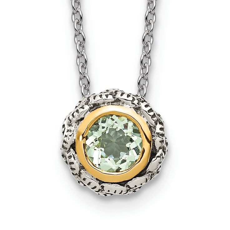 Sterling Silver Antiqued with 14K Accent Green Quartz Necklace
