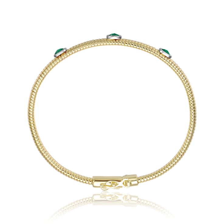 Emerald Color CZ Bangle Bracelet In 14K Gold Over Brass