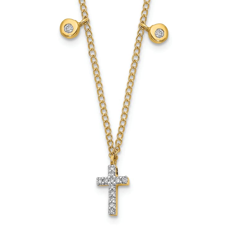 10k Yellow Gold and Rhodium Over 10k Yellow Gold Cable Link Diamond
Cross 18 inch Necklace