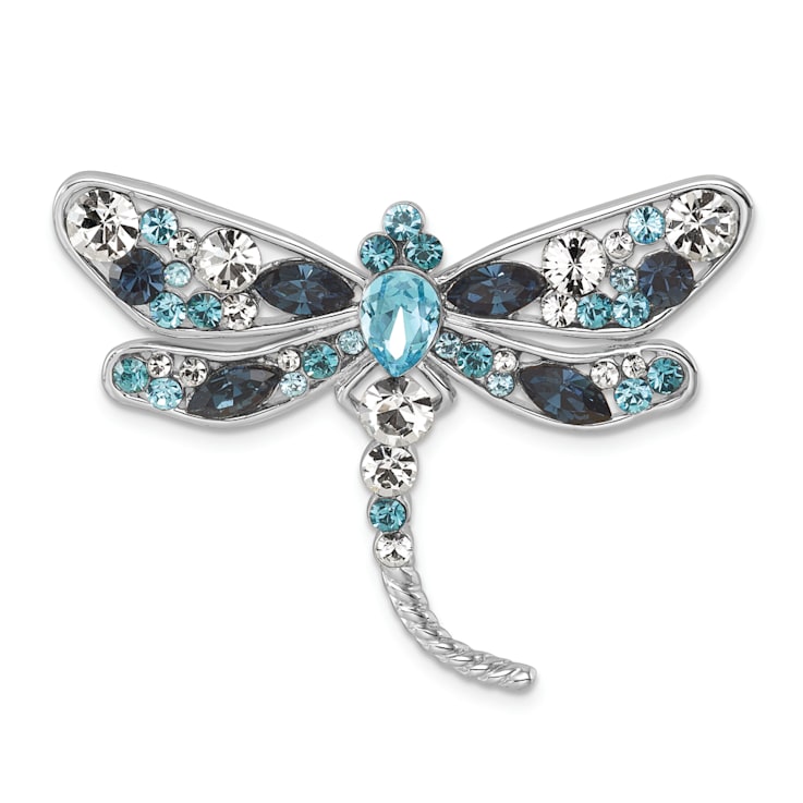 Rhodium Over Sterling Silver Polished Crystal Inlay Dragonfly Chain Slide