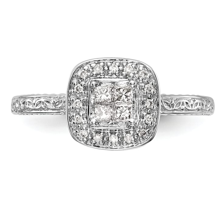 Rhodium Over 14K White Gold Diamond Cluster Engagement Ring 0.22ctw