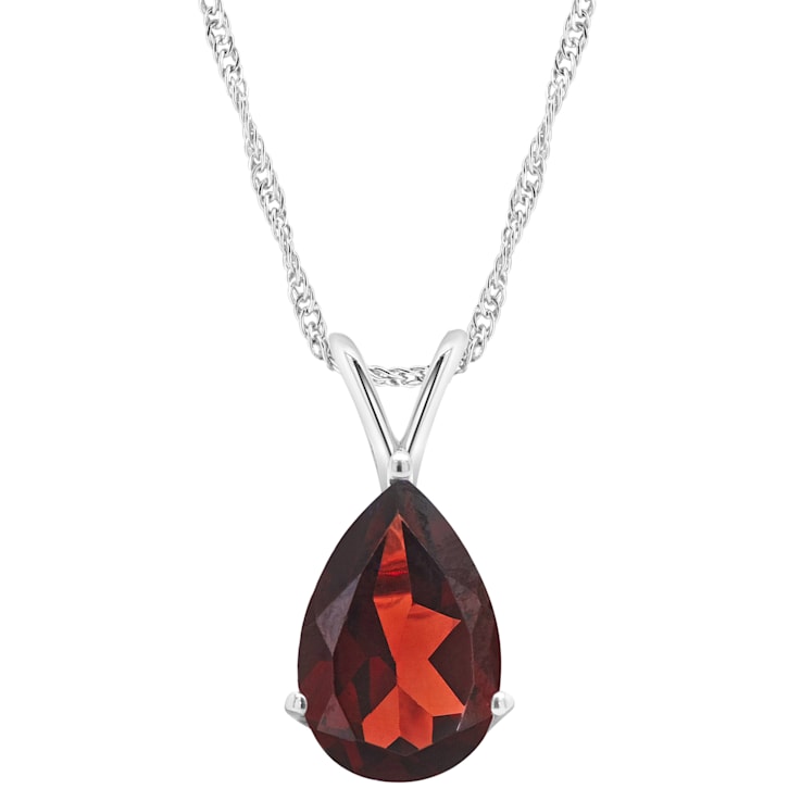 12x8mm Pear Shape Garnet Rhodium Over Sterling Silver Pendant With Chain