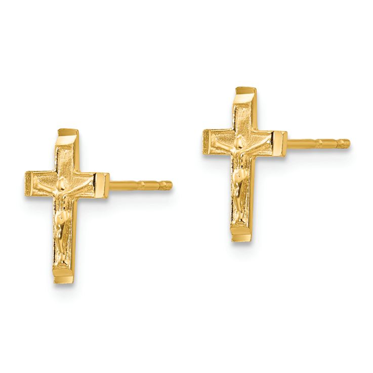 14k Yellow Gold Children's Crucifix Stud Earrings
