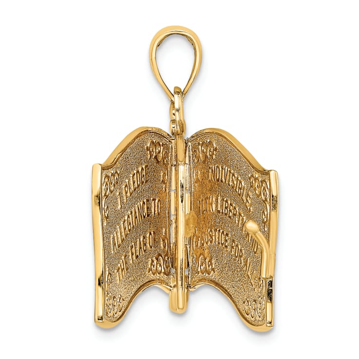 14k Yellow Gold with Enamel 3D Pledge Of Allegiance Flag Book Charm