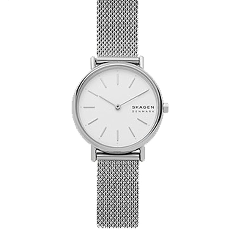 Skagen Women's Signatur Lille Slim White Dial, Stainless Steel Mesh Watch