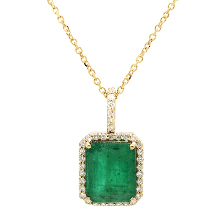 5.04 Ctw Emerald and 0.27 Ctw White Diamond Pendant in 14K YG