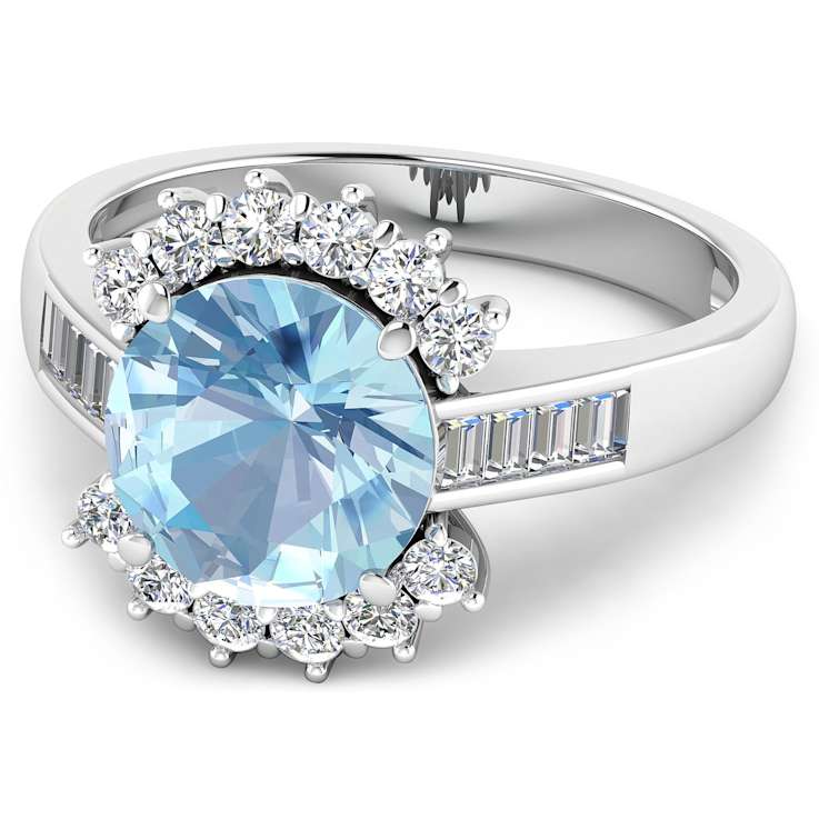 3.33ctw Blue Aquamarine and Diamond 14K White Gold Halo Ring