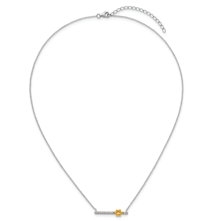 10K Yellow Gold Over Sterling Silver Cubic Zirconia Paw Bar 16-inch with
2-inch Ext. Necklace