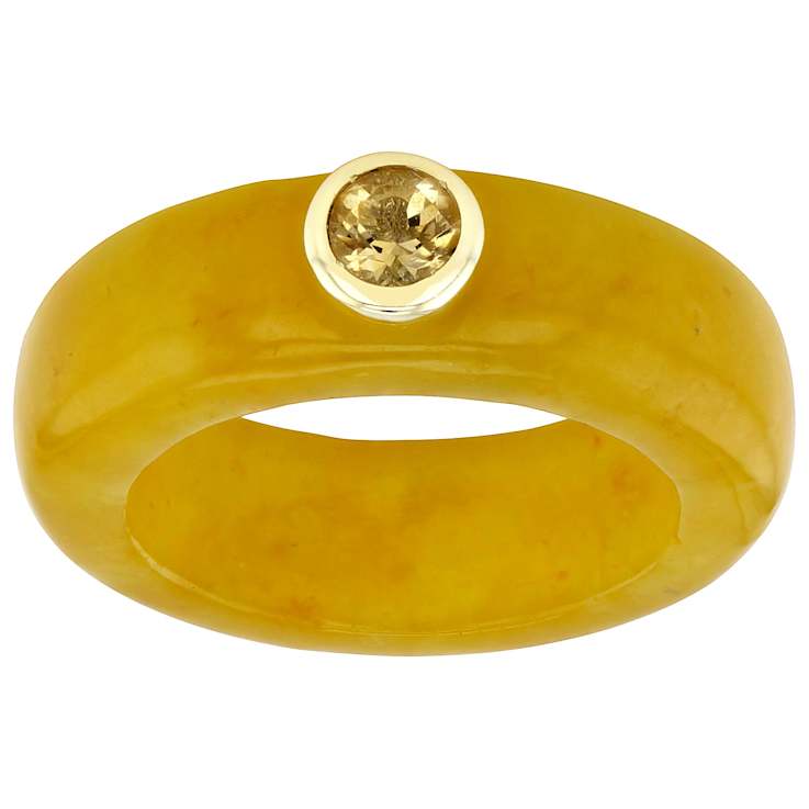 Yellow Jadeite And Yellow Citrine Band Ring In 18K Gold Over Sterling
Silver 0.21ct
