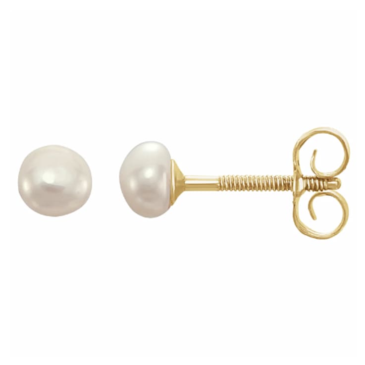14K Yellow Gold 3.25mm Button Freshwater Pearl Youth Solitaire Stud Earrings