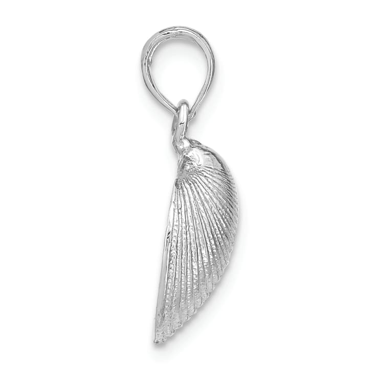 Rhodium Over 14k White Gold Polished and Textured Medium Clam Shell Pendant