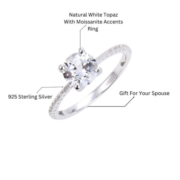 Round White Topaz Sterling Silver Solitare Ring, 1.90ctw