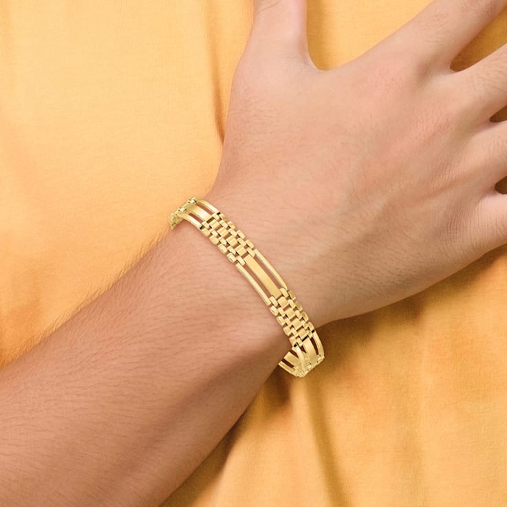 14k White Gold Polished Fancy Link Men's Bracelet 8 - American