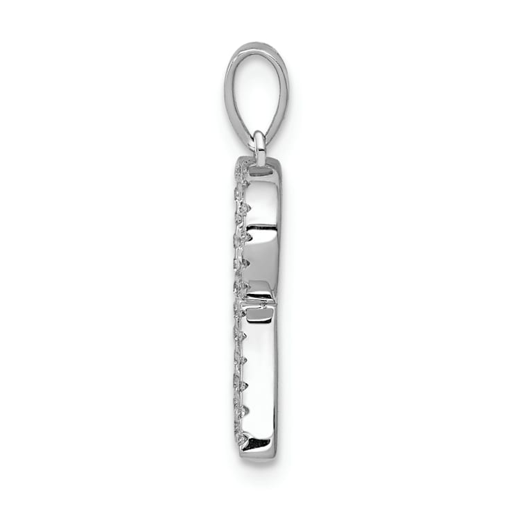 Rhodium Over 14K White Gold Diamond Letter R Initial Pendant