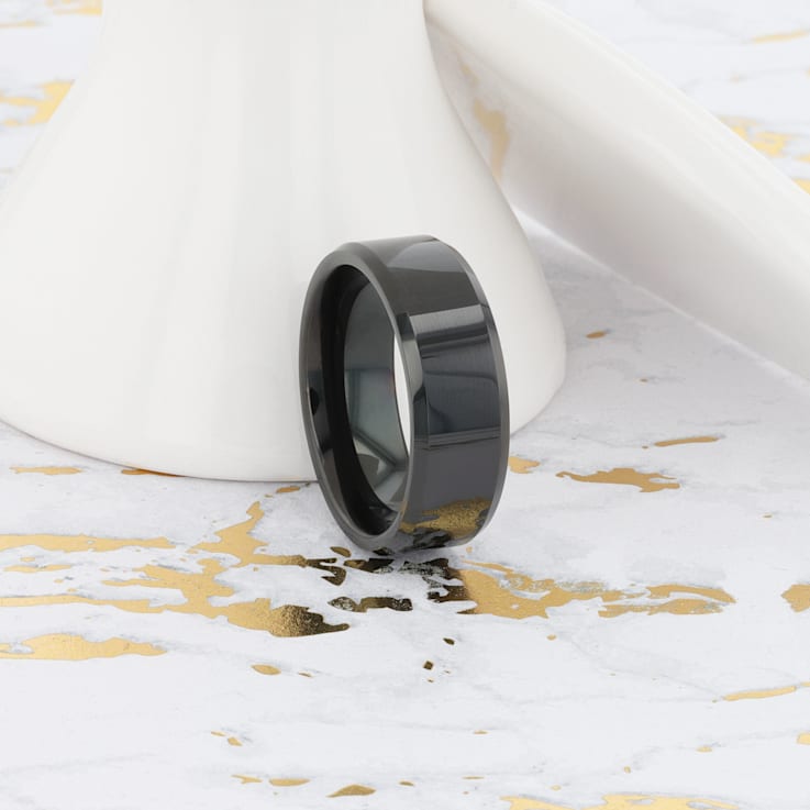 INFINITY Black Tungsten Ring with Beveled Edges 8mm