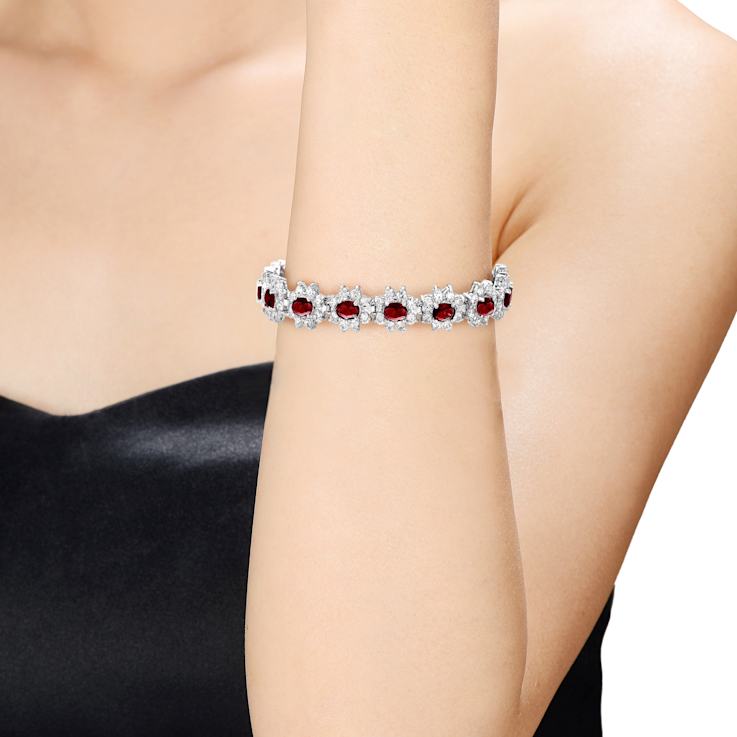 Ruby Color CZ Link Bracelet In Sterling Silver
