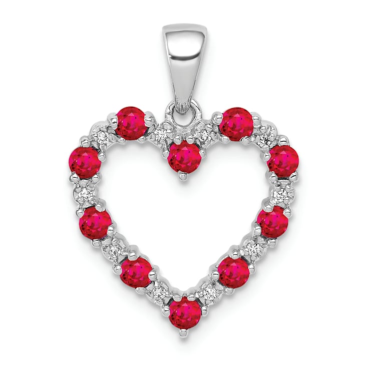 Rhodium Over 10k White Gold Diamond and 0.5 cttw Ruby Heart Pendant