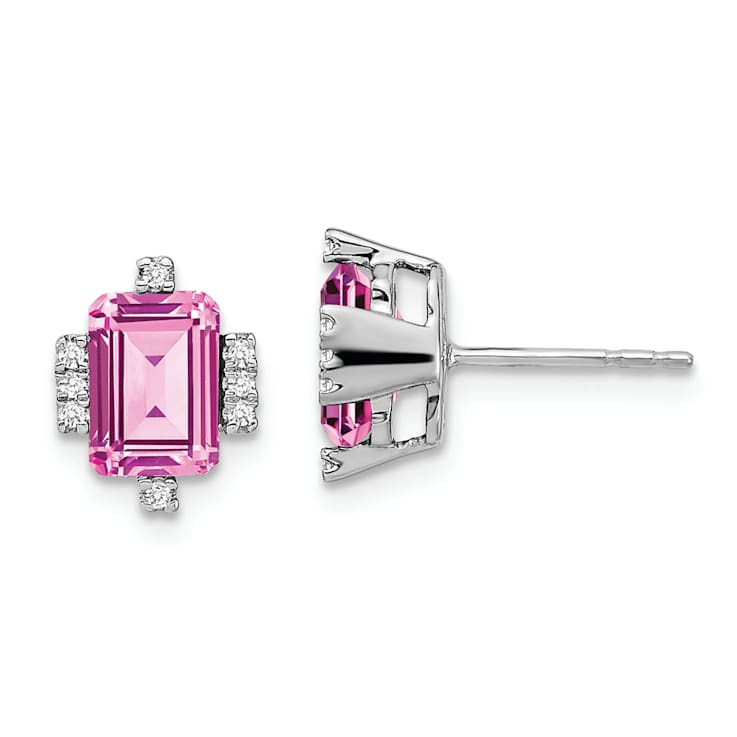Rhodium Over 14K White Gold Emerald Shape Lab Created Pink
Sapphire/Diamond Earrings