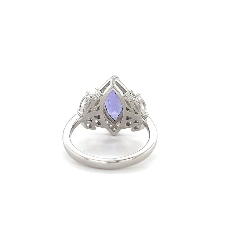 Rhodium Over Sterling Silver Marquise Tanzanite and White Zircon Ring 2.23ctw