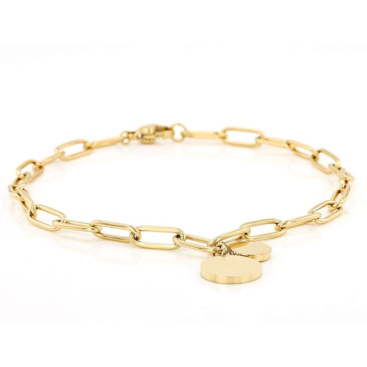 Paperclip Link Bracelet With Disc Charm In Gold-Tone 4mm