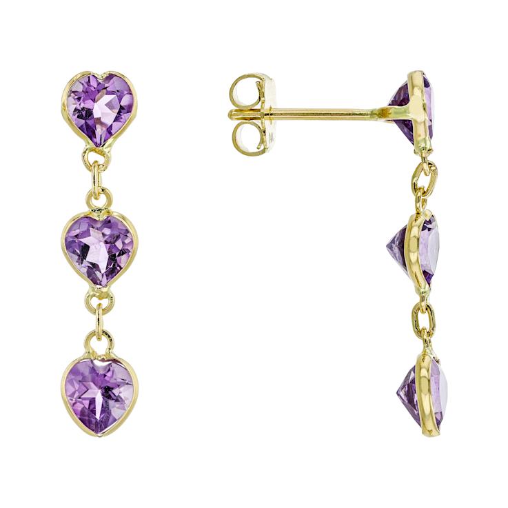 Heart Shape Amethyst Dangle Earrings 2.42ctw