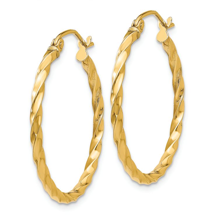 14k Yellow Gold Twist Polished 7/8" Hoop Earrings