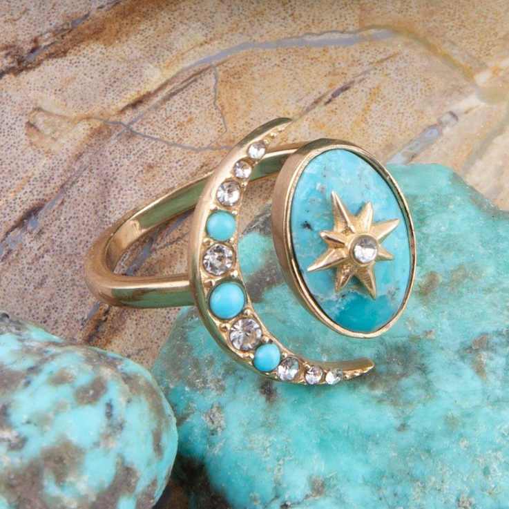 Barse Jewelry Blue Composite Turquoise Gold Tone Celestial Cuff Ring