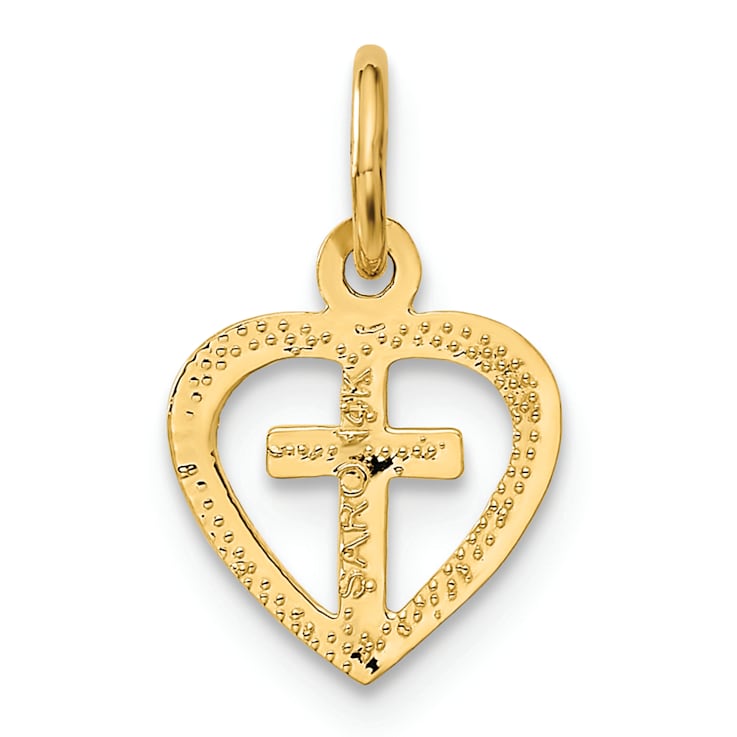 14K Yellow Gold Cross in Heart Charm Pendant