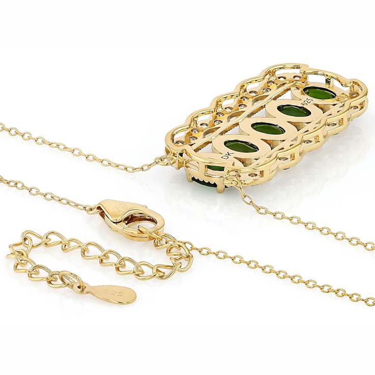 Chrome Diopside Oval And White Zircon Pendant Necklace In 18K Gold Over
Sterling Silver 4.76ctw